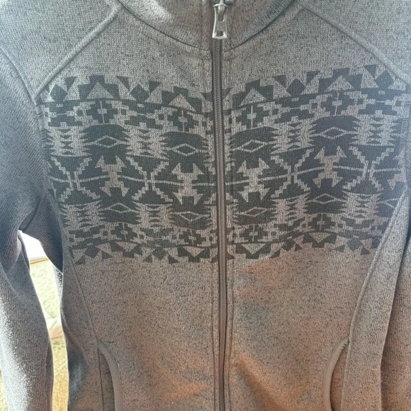 Eddie Bauer Women’s M Fleece Jacket Charcoal w/Black Design & Pockets - Picture 8 of 8